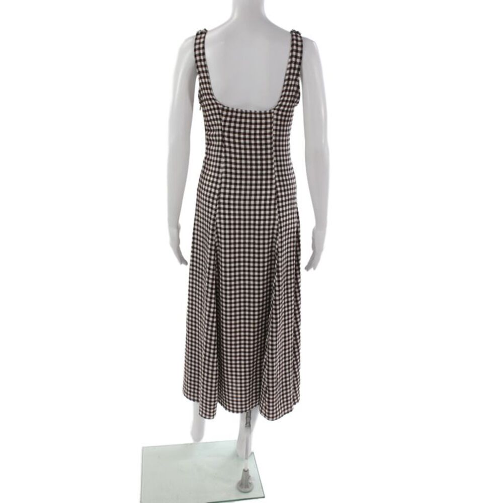 Zara Womens A-Line Gingham Midi Dress Brown Square Neck Sleeveless Zip Size M - Picture 3 of 5